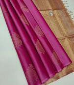 Rani pink beige silk blend jacuard work festival saree with unstitched blouse piece