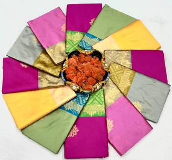 Rani pink beige silk blend jacuard work festival saree with unstitched blouse piece 2