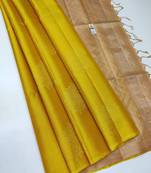 Yellow cream silk blend jacuard work festival saree with unstitched blouse piece