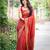 Red silk blend jacuard work festival saree with unstitched blouse piece