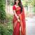 Red silk blend jacuard work festival saree with unstitched blouse piece