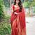 Red silk blend jacuard work festival saree with unstitched blouse piece
