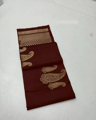 Brown silk blend jacuard work festival saree with unstitched blouse piece 1