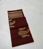 Brown silk blend jacuard work festival saree with unstitched blouse piece