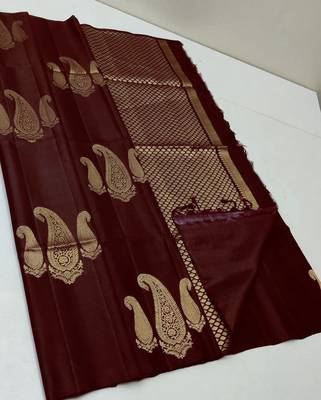 Brown silk blend jacuard work festival saree with unstitched blouse piece 2