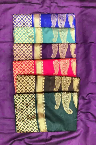 Brown silk blend jacuard work festival saree with unstitched blouse piece