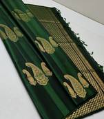 Green silk blend jacuard work festival saree with unstitched blouse piece