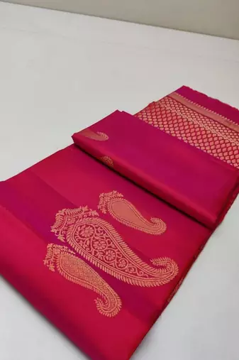 Rani pink silk blend jacuard work festival saree with unstitched blouse piece