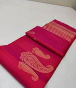 Rani pink silk blend jacuard work festival saree with unstitched blouse piece
