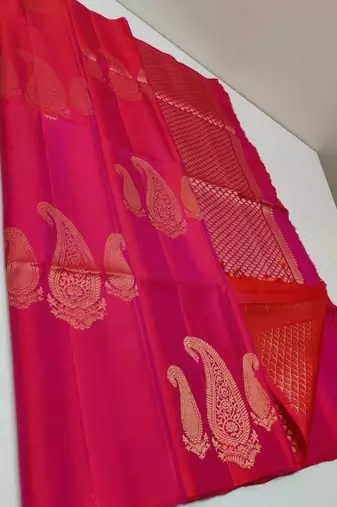 Rani pink silk blend jacuard work festival saree with unstitched blouse piece