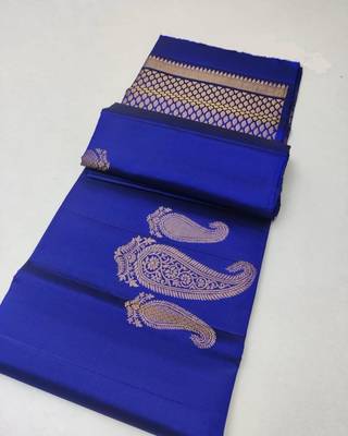 Royal blue silk blend jacuard work festival saree with unstitched blouse piece 1