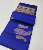 Royal blue silk blend jacuard work festival saree with unstitched blouse piece