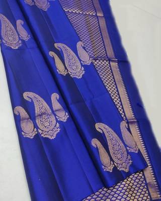 Royal blue silk blend jacuard work festival saree with unstitched blouse piece 2