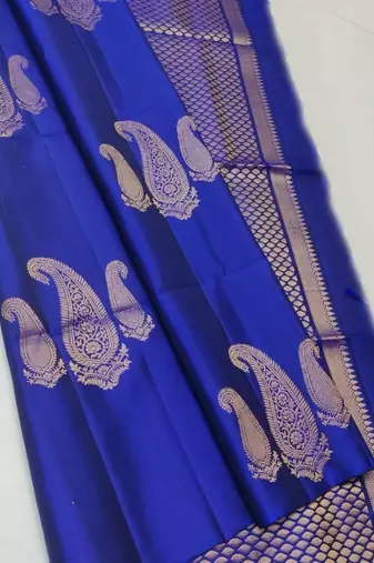 Royal blue silk blend jacuard work festival saree with unstitched blouse piece