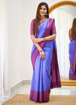 Violet wine silk blend jacuard work festival saree with unstitched blouse piece 1