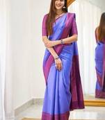 Violet wine silk blend jacuard work festival saree with unstitched blouse piece
