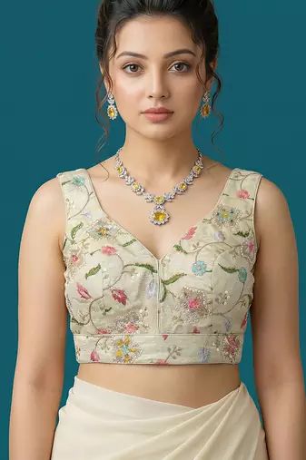 Self embroidered designer saree blouse