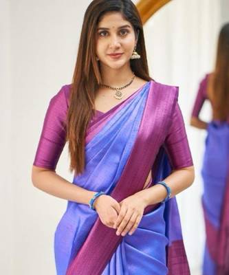 Violet wine silk blend jacuard work festival saree with unstitched blouse piece 2