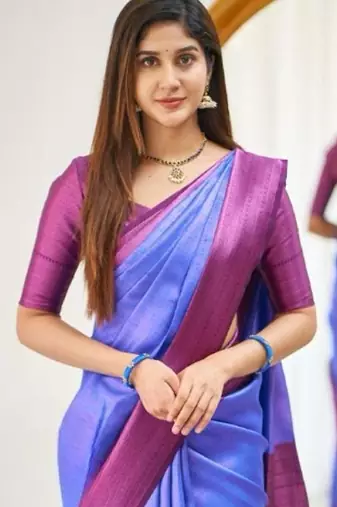 Violet wine silk blend jacuard work festival saree with unstitched blouse piece