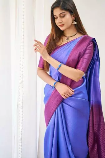 Violet wine silk blend jacuard work festival saree with unstitched blouse piece
