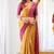 Yellow pink silk blend jacuard work festival saree with unstitched blouse piece
