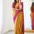 Yellow pink silk blend jacuard work festival saree with unstitched blouse piece