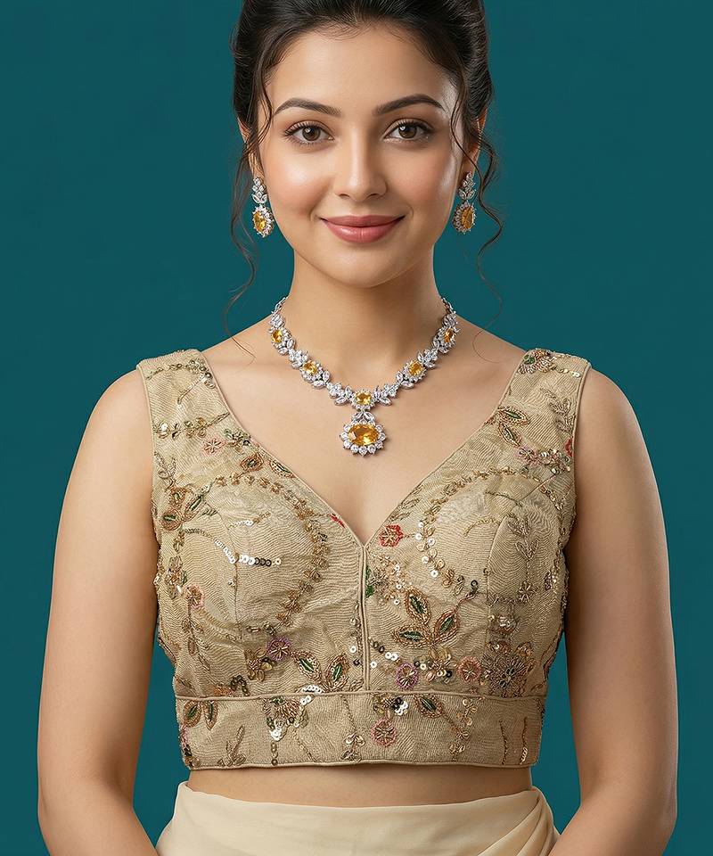 Self embroidered designer saree blouse