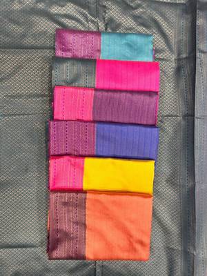 Yellow pink silk blend jacuard work festival saree with unstitched blouse piece 3