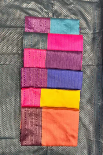Yellow pink silk blend jacuard work festival saree with unstitched blouse piece