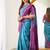 Turquoise wine silk blend jacuard work festival saree with unstitched blouse piece