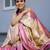 Off white baby pink silk blend jacuard work festival saree with unstitched blouse piece