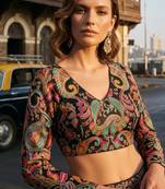 Black full sleeves self embroidered saree blouse