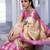 Off white baby pink silk blend jacuard work festival saree with unstitched blouse piece