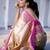 Off white baby pink silk blend jacuard work festival saree with unstitched blouse piece