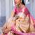 Off white baby pink silk blend jacuard work festival saree with unstitched blouse piece