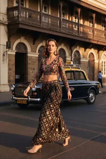 Black full sleeves self embroidered saree blouse