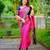 Rani pink blue silk blend jacuard work festival saree with unstitched blouse piece