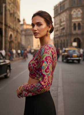 Magenta full sleeves self embroidered saree blouse 3