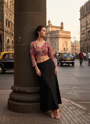 Magenta full sleeves self embroidered saree blouse 5