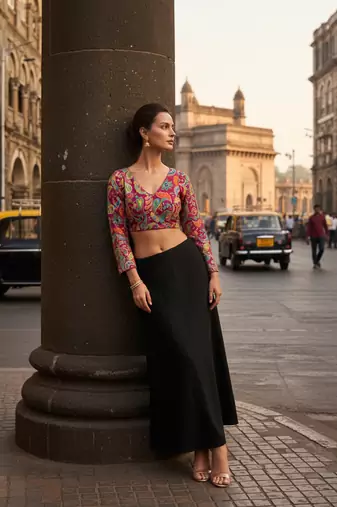 Magenta full sleeves self embroidered saree blouse