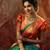 Turuoise red silk blend jacuard work festival saree with unstitched blouse piece