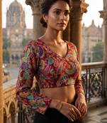 Maroon full sleeves self embroidered saree blouse