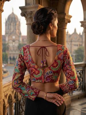 Maroon full sleeves self embroidered saree blouse 3