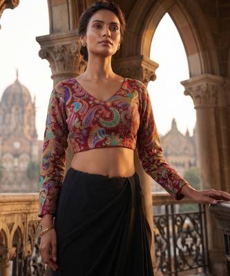 Maroon full sleeves self embroidered saree blouse 4