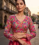Pink full sleeves self embroidered saree blouse