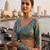 Teal full sleeves self embroidered saree blouse