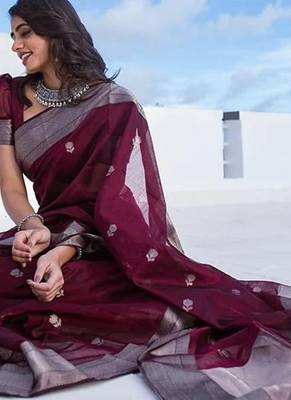 Wine silk blend jacuard work festival saree with unstitched blouse piece 4