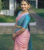 Peach rama silk blend jacuard work festival saree with unstitched blouse piece