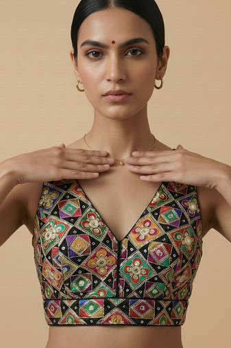 Self embroidered designer saree blouse