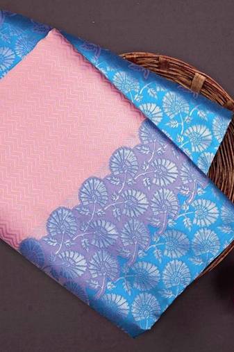 Peach rama silk blend jacuard work festival saree with unstitched blouse piece